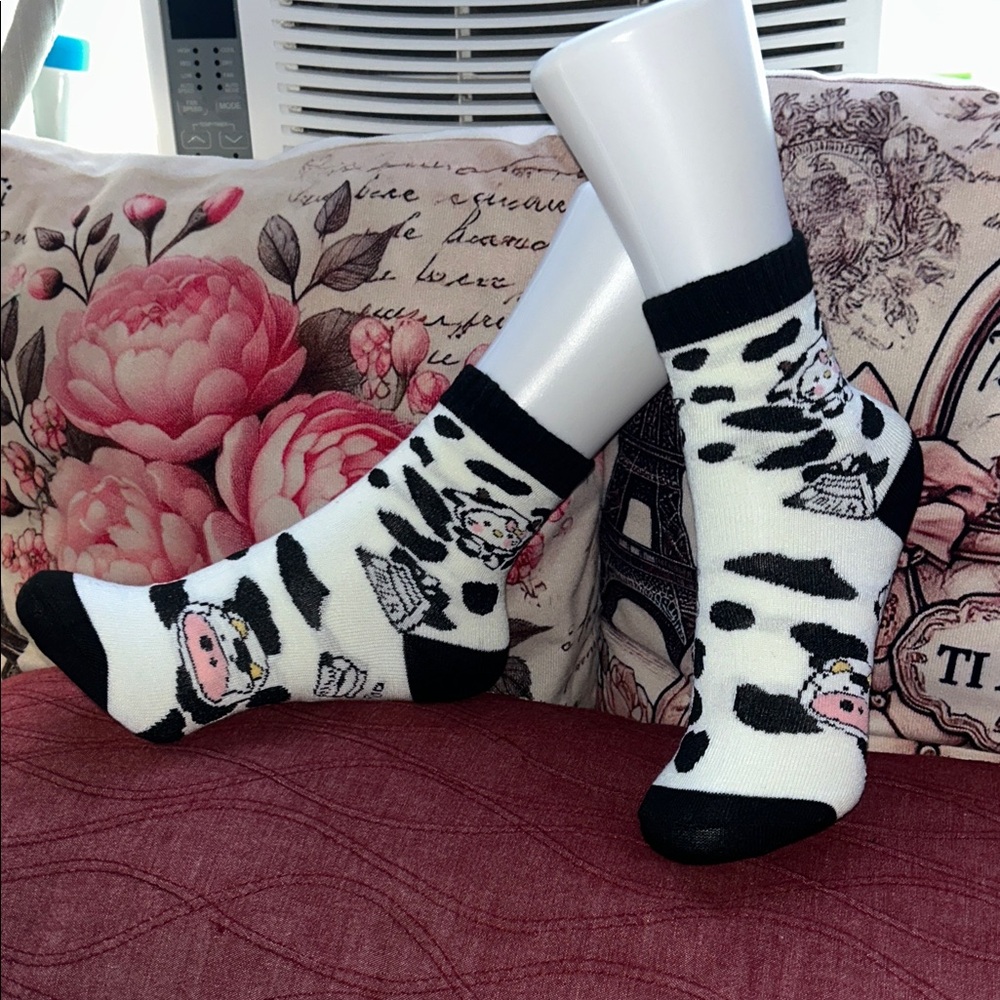 Hello Kitty Black and White Cow Print Socks